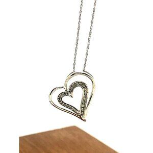 Heart Shape Pendant 0.10ctw Diamond 10k White Gold Petite Necklace Women's